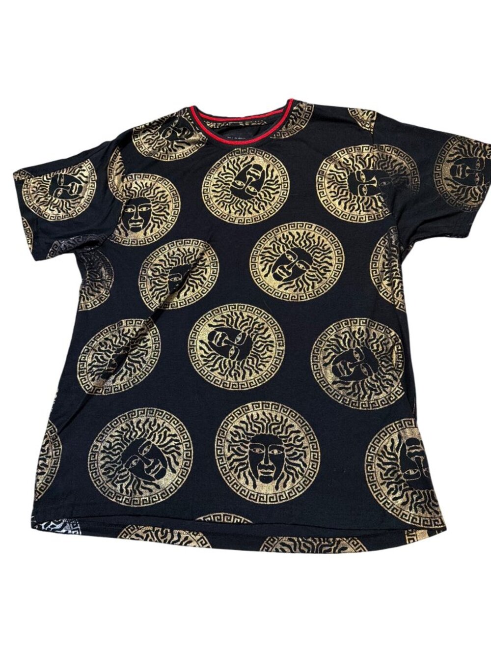 Drill Clothing Company Black Shirt Gold Medusa Medallion Graphic Statement Sz XL